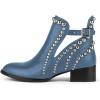 imageFSJ Women Stylish Studded Cutout Closed Pointed Toe Booties Mid Chunky Block Heel Side Strap Ankle Boots Casual Shoes Size 415 USBlue