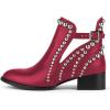 imageFSJ Women Stylish Studded Cutout Closed Pointed Toe Booties Mid Chunky Block Heel Side Strap Ankle Boots Casual Shoes Size 415 USCrimson
