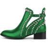 imageFSJ Women Stylish Studded Cutout Closed Pointed Toe Booties Mid Chunky Block Heel Side Strap Ankle Boots Casual Shoes Size 415 USGreen