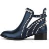 imageFSJ Women Stylish Studded Cutout Closed Pointed Toe Booties Mid Chunky Block Heel Side Strap Ankle Boots Casual Shoes Size 415 USNavy