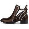 imageFSJ Women Stylish Studded Cutout Closed Pointed Toe Booties Mid Chunky Block Heel Side Strap Ankle Boots Casual Shoes Size 415 USSanddlebrown