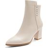 imageFSJ Women Chunky Block Heel Ankle Boots Pointed Toe Studded Rivets Side Zipper Casual Chelsea Western Short Booties Size 415 USBeige
