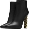 imageFSJ Women Fashion Gold Metal Chain Chunky High Heel Ankle Boots Pointed Toe Winter Booties Side Zipper Comfy Dress Short Boots 415 M USBlack Pu