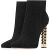 imageFSJ Women Fashion Gold Metal Chain Chunky High Heel Ankle Boots Pointed Toe Winter Booties Side Zipper Comfy Dress Short Boots 415 M USBlackfaux Suade