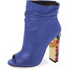 imageFSJ Women Fashion Slouch Ankle Boots Peep Toe Chunky High Heel Studded with Crystal Gem Heel Back Zipper Party Dress Walking Shoes Size 415 USBlue Pu Gem Heel