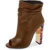 imageFSJ Women Fashion Slouch Ankle Boots Peep Toe Chunky High Heel Studded with Crystal Gem Heel Back Zipper Party Dress Walking Shoes Size 415 USBrown Gem Heel