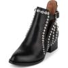 imageFSJ Women Stylish Studded Cutout Closed Pointed Toe Booties Mid Chunky Block Heel Side Strap Ankle Boots Casual Shoes Size 415 USBlack