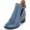 imageFSJ Women Stylish Studded Cutout Closed Pointed Toe Booties Mid Chunky Block Heel Side Strap Ankle Boots Casual Shoes Size 415 USBlue