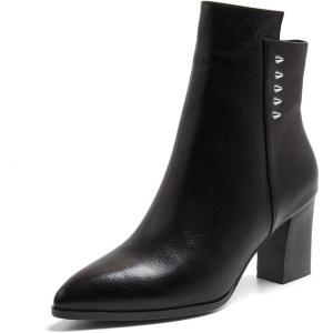 imageFSJ Women Chunky Block Heel Ankle Boots Pointed Toe Studded Rivets Side Zipper Casual Chelsea Western Short Booties Size 415 USBlack