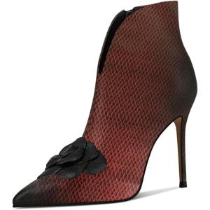 imageFSJ Women Elegant Flower Decoration Ankle Boots Pointed Toe Stiletto High Heel Side Zipper Evening Dress Ladies Shoes Size 415 USRed Scale