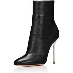 imageFSJ Women Retro Chunky High Heel Ankle Boots Pointed Toe Booties with Side Zipper Winter Shoes Size 415 USBlack Patent