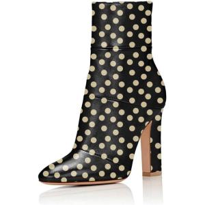 imageFSJ Women Retro Chunky High Heel Ankle Boots Pointed Toe Booties with Side Zipper Winter Shoes Size 415 USBlackpolka Dot