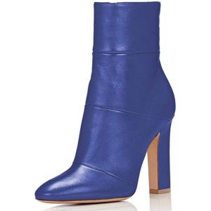 imageFSJ Women Retro Chunky High Heel Ankle Boots Pointed Toe Booties with Side Zipper Winter Shoes Size 415 USBlue Matte