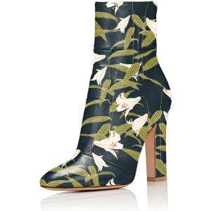 imageFSJ Women Retro Chunky High Heel Ankle Boots Pointed Toe Booties with Side Zipper Winter Shoes Size 415 USFlower