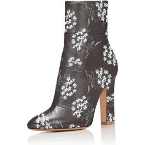 imageFSJ Women Retro Chunky High Heel Ankle Boots Pointed Toe Booties with Side Zipper Winter Shoes Size 415 USFlowerprint