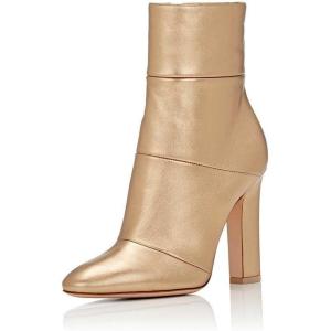 imageFSJ Women Retro Chunky High Heel Ankle Boots Pointed Toe Booties with Side Zipper Winter Shoes Size 415 USGold