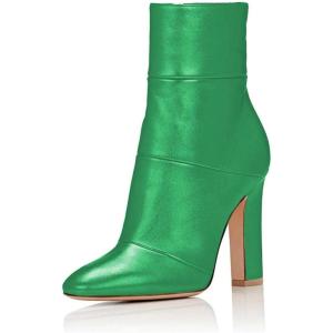 imageFSJ Women Retro Chunky High Heel Ankle Boots Pointed Toe Booties with Side Zipper Winter Shoes Size 415 USGreen Matte