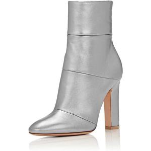 imageFSJ Women Retro Chunky High Heel Ankle Boots Pointed Toe Booties with Side Zipper Winter Shoes Size 415 USGrey Matte