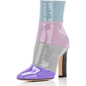 imageFSJ Women Retro Chunky High Heel Ankle Boots Pointed Toe Booties with Side Zipper Winter Shoes Size 415 USMulticolor Blue