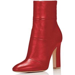 imageFSJ Women Retro Chunky High Heel Ankle Boots Pointed Toe Booties with Side Zipper Winter Shoes Size 415 USRed Matte