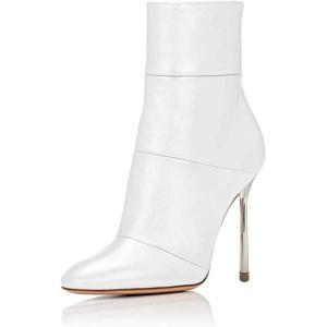 imageFSJ Women Retro Chunky High Heel Ankle Boots Pointed Toe Booties with Side Zipper Winter Shoes Size 415 USWhite Patent