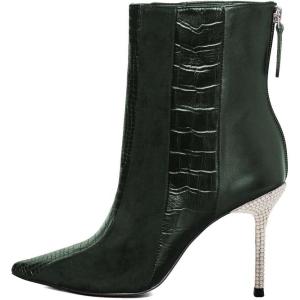 imageFSJ Women Sexy Stiletto High Heels Crocodile Pattern Ankle Boots Beaded Pointed Toe Booties Back Zipper 4 Inch Ladies Winter Banquet Party Evening Shoes Size 415 USGreen