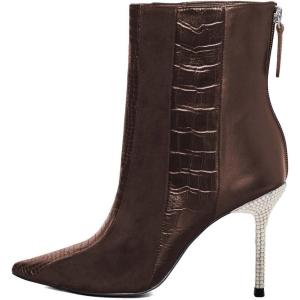 imageFSJ Women Sexy Stiletto High Heels Crocodile Pattern Ankle Boots Beaded Pointed Toe Booties Back Zipper 4 Inch Ladies Winter Banquet Party Evening Shoes Size 415 USBrown