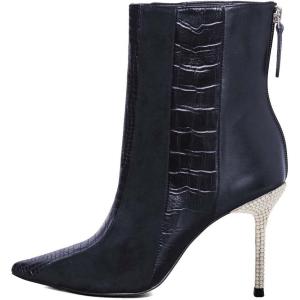 imageFSJ Women Sexy Stiletto High Heels Crocodile Pattern Ankle Boots Beaded Pointed Toe Booties Back Zipper 4 Inch Ladies Winter Banquet Party Evening Shoes Size 415 USBlue