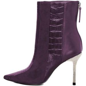 imageFSJ Women Sexy Stiletto High Heels Crocodile Pattern Ankle Boots Beaded Pointed Toe Booties Back Zipper 4 Inch Ladies Winter Banquet Party Evening Shoes Size 415 USPurple