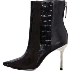 imageFSJ Women Sexy Stiletto High Heels Crocodile Pattern Ankle Boots Beaded Pointed Toe Booties Back Zipper 4 Inch Ladies Winter Banquet Party Evening Shoes Size 415 USBlack