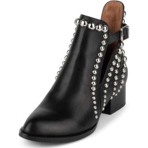 imageFSJ Women Stylish Studded Cutout Closed Pointed Toe Booties Mid Chunky Block Heel Side Strap Ankle Boots Casual Shoes Size 415 USBlack