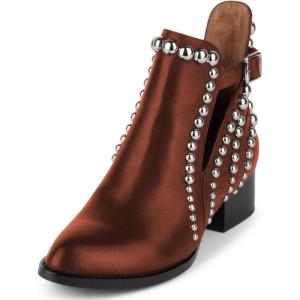 imageFSJ Women Stylish Studded Cutout Closed Pointed Toe Booties Mid Chunky Block Heel Side Strap Ankle Boots Casual Shoes Size 415 USBrown