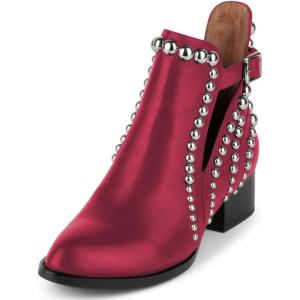 imageFSJ Women Stylish Studded Cutout Closed Pointed Toe Booties Mid Chunky Block Heel Side Strap Ankle Boots Casual Shoes Size 415 USCrimson