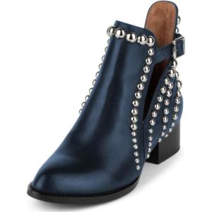 imageFSJ Women Stylish Studded Cutout Closed Pointed Toe Booties Mid Chunky Block Heel Side Strap Ankle Boots Casual Shoes Size 415 USNavy