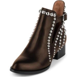 imageFSJ Women Stylish Studded Cutout Closed Pointed Toe Booties Mid Chunky Block Heel Side Strap Ankle Boots Casual Shoes Size 415 USSanddlebrown