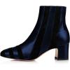 imageFSJ Women Chic Point Toe Mid Block Chunky Heel Patchwork Ankle Boots Trendy Side Zipper Winter Booties Office Party Dress Shoes Size 415 USNavy