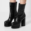 imageFSJ Women Gorgeous Platform Ankle Boots Closed Round Toe Chunky High Heel Pull On Shoes Size 415 USBlack Crocodile