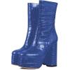 imageFSJ Women Gorgeous Platform Ankle Boots Closed Round Toe Chunky High Heel Pull On Shoes Size 415 USBlue Crocodile
