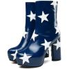 imageFSJ Women Gorgeous Platform Ankle Boots Closed Round Toe Chunky High Heel Pull On Shoes Size 415 USBluewhite Stars
