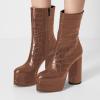 imageFSJ Women Gorgeous Platform Ankle Boots Closed Round Toe Chunky High Heel Pull On Shoes Size 415 USSienna Crocodile