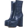 imageFSJ Women Gorgeous Platform Ankle Boots Closed Round Toe Chunky High Heel Pull On Shoes Size 415 USSteelblue Crocodile