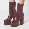 imageFSJ Women Gorgeous Platform Ankle Boots Closed Round Toe Chunky High Heel Pull On Shoes Size 415 USWinered Crocodile