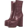 imageFSJ Women Gorgeous Platform Ankle Boots Closed Round Toe Chunky High Heel Pull On Shoes Size 415 USWinered Crocodile