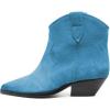 imageFSJ Women Low Stacked Heel Western Cowboy Ankle Boots Faux Suede Pointed Toe Slip On Retro Cowgirl Booties Wide Calf Formal Outfit Shoes Size 416 USBlue