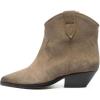 imageFSJ Women Low Stacked Heel Western Cowboy Ankle Boots Faux Suede Pointed Toe Slip On Retro Cowgirl Booties Wide Calf Formal Outfit Shoes Size 416 USTaupe