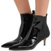 imageFSJ Women Pointed Toe Mid Kitten Heels Ankle Boots Glossy Patent Leather Winter Booties Size 415 USBlack