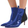 imageFSJ Women Pointed Toe Mid Kitten Heels Ankle Boots Glossy Patent Leather Winter Booties Size 415 USBlue