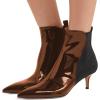 imageFSJ Women Pointed Toe Mid Kitten Heels Ankle Boots Glossy Patent Leather Winter Booties Size 415 USBrown