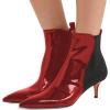 imageFSJ Women Pointed Toe Mid Kitten Heels Ankle Boots Glossy Patent Leather Winter Booties Size 415 USRed