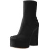 imageFSJ Women Gorgeous Platform Ankle Boots Closed Round Toe Chunky High Heel Pull On Shoes Size 415 USBlack Velvet